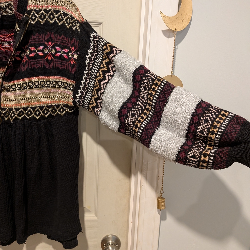Free People Black and Gold Knit Cardigan - Picture 5 of 9